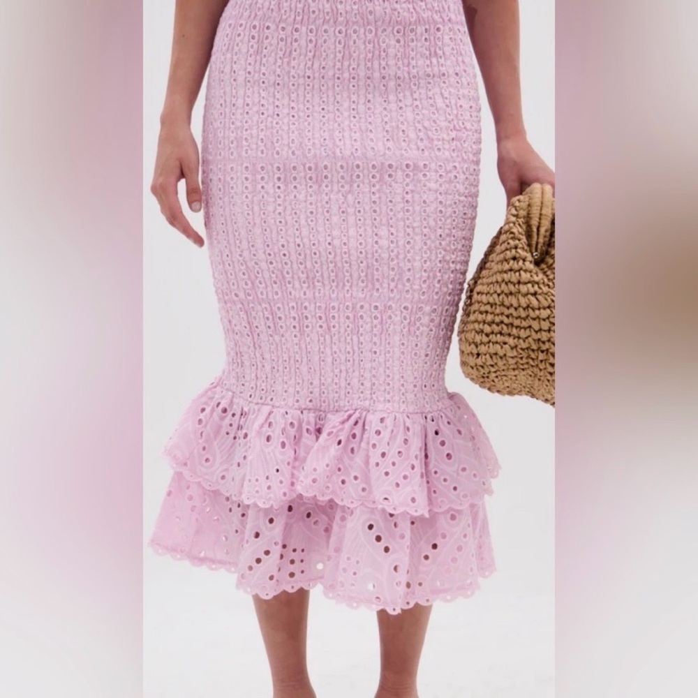 AKIRA Blush Eyelet Pencil Skirt with Stretch & Ruffle Hem Body-con